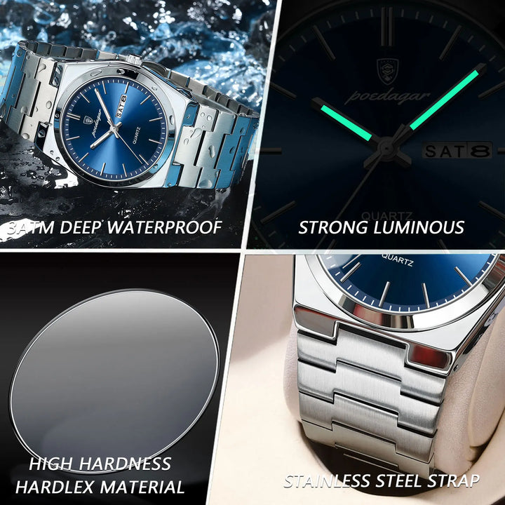 Luxury Men's Watch: Stainless Steel, Waterproof, Luminous Display, and Date Feature – The Perfect Blend of Elegance and Functionality!